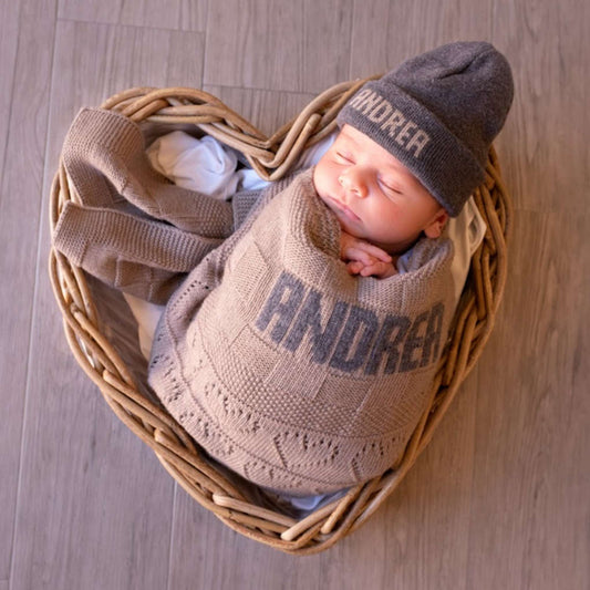 Set nascita personalizzato - Copertina con nome + Berretto con nome - idea regalo