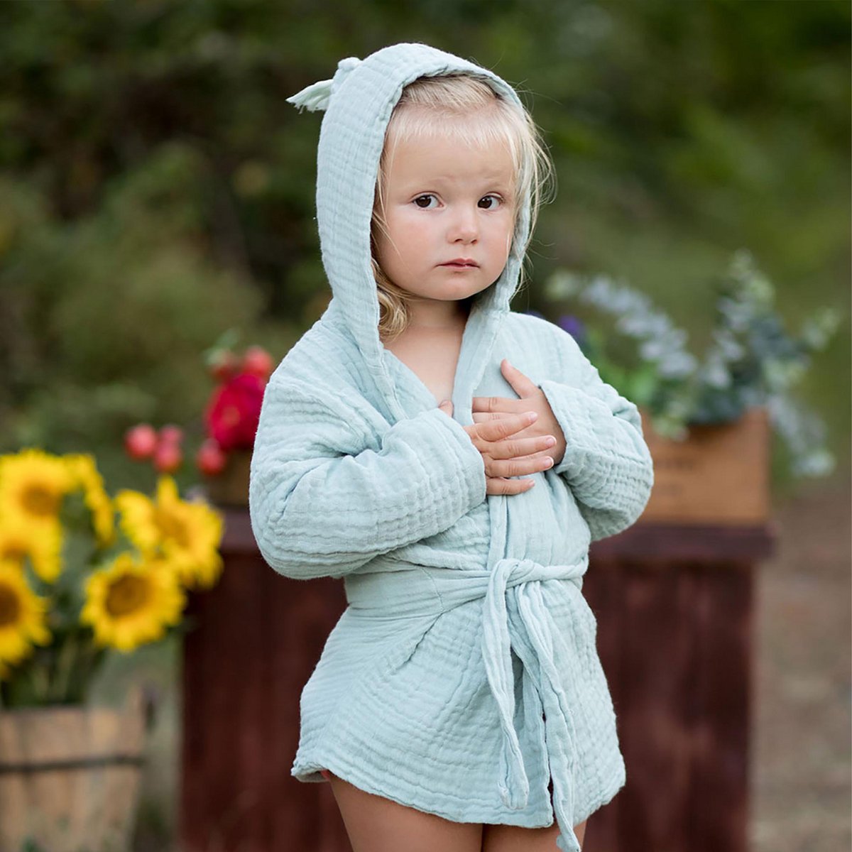 Accappatoio in mussola organica 1-2 anni, menta - Regalo per neonati