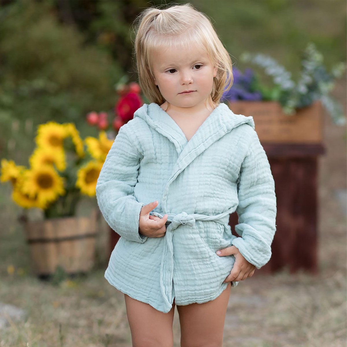 Accappatoio in mussola organica 1-2 anni, menta - Regalo per neonati